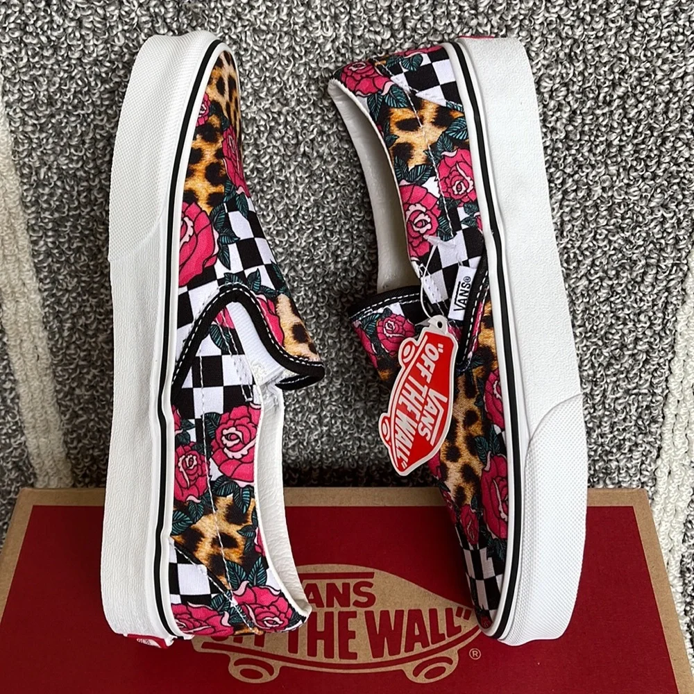 Vans Classic Slip-On Rose/Animal Check True White Multi WMNS - Picture 12 of 16
